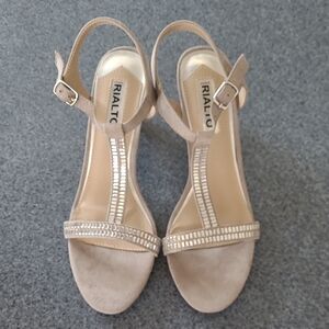 Rialto Tan Heels with Strappy Design and Rhinestone Accents